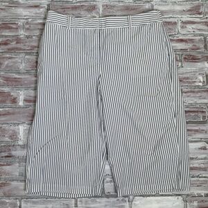 Talbots Womens 14P Blue White Pinstriped Railroad Stripes Bermuda Coastal Shorts